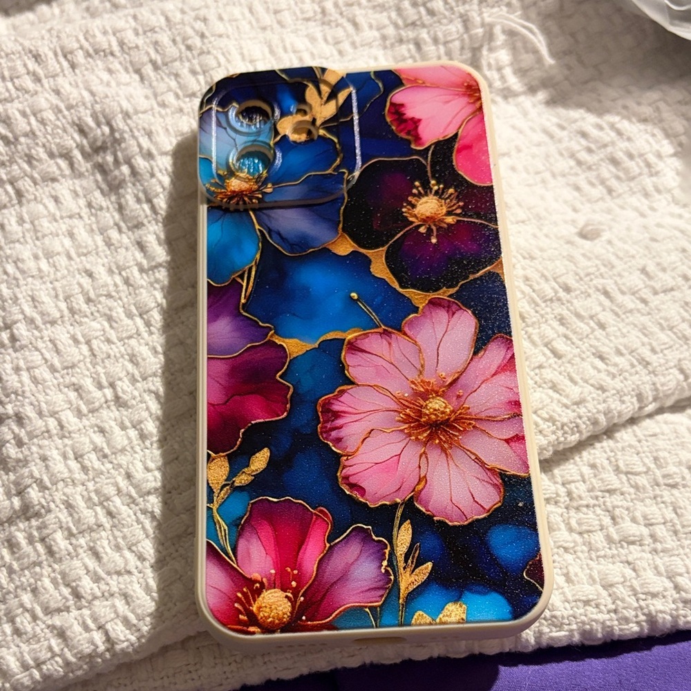 Floral Pattern Phone Case - Blue and Pink